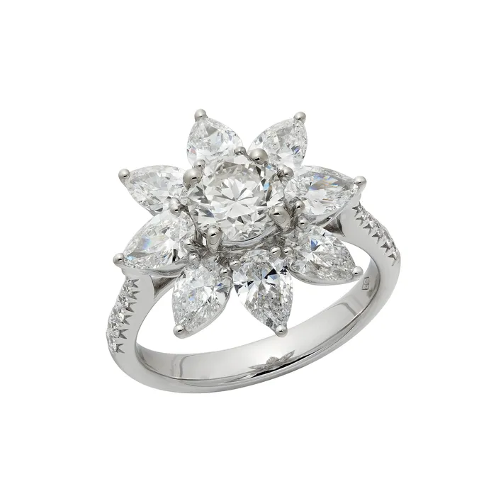 YaninaCo Jewelry Rings Round and Pear Shape Diamond Flower Ring