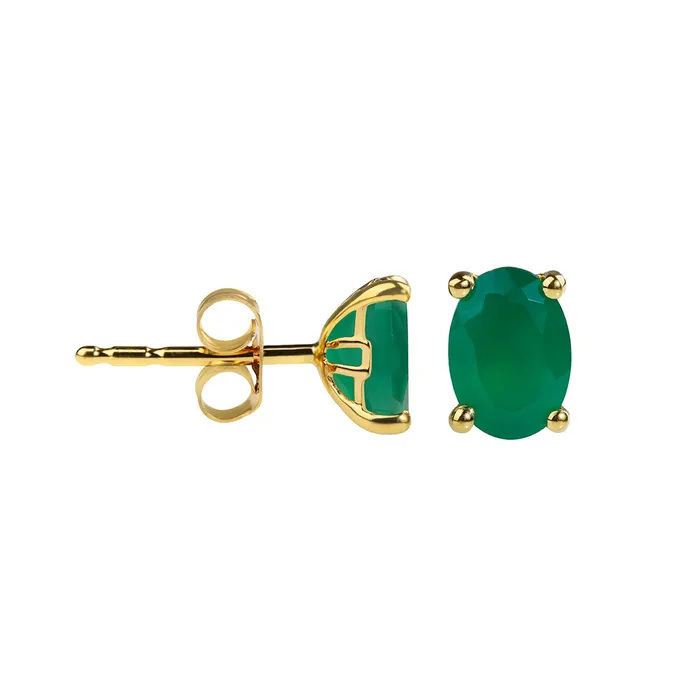 134 Ct Green Onyx Solid 10K Yellow Gold Stud Earrings YoTreasure Earrings