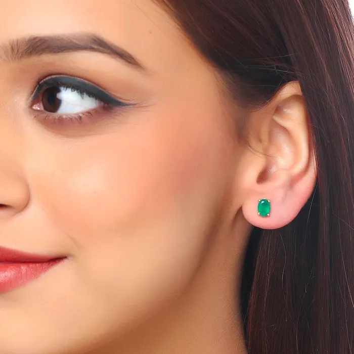 134 Ct Green Onyx Solid 10K Yellow Gold Stud Earrings YoTreasure Earrings