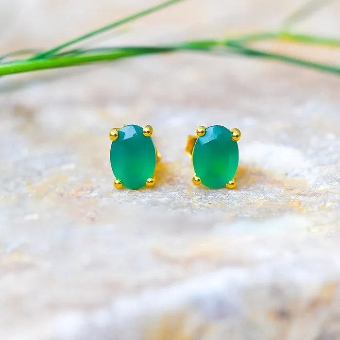 134 Ct Green Onyx Solid 10K Yellow Gold Stud Earrings YoTreasure Earrings