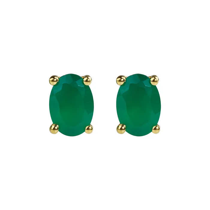 134 Ct Green Onyx Solid 10K Yellow Gold Stud Earrings YoTreasure Earrings