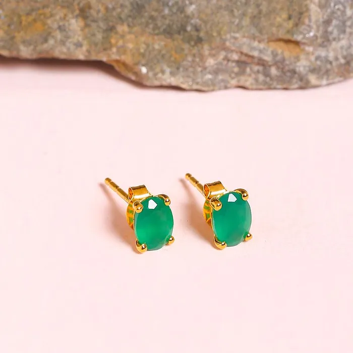 134 Ct Green Onyx Solid 10K Yellow Gold Stud Earrings YoTreasure Earrings