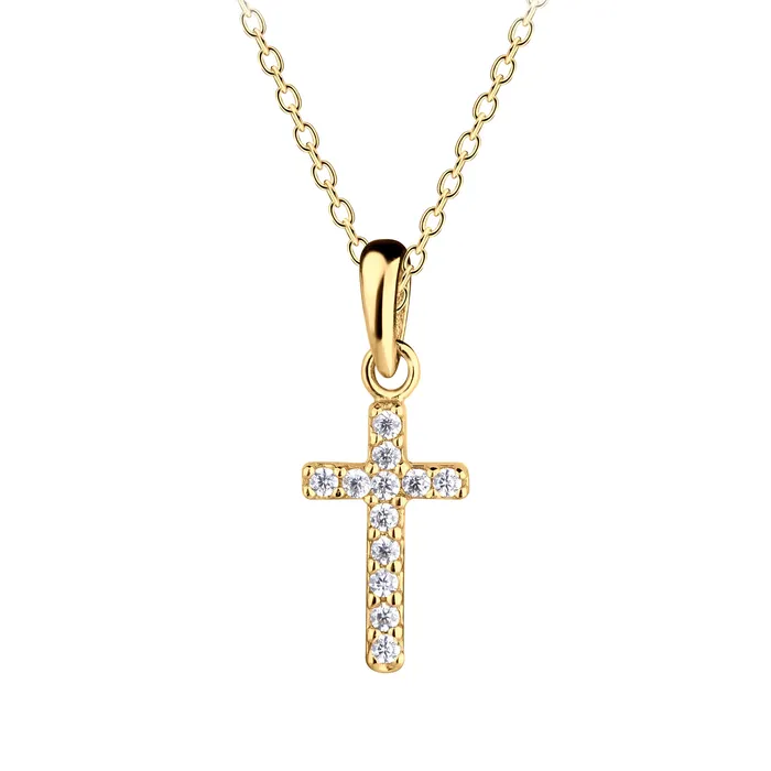 14K GoldPlated Cross CZ Necklace for Godchild Gift for Girls Cherished Moments Necklaces