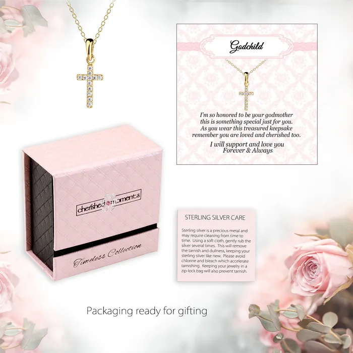 14K GoldPlated Cross CZ Necklace for Godchild Gift for Girls Cherished Moments Necklaces