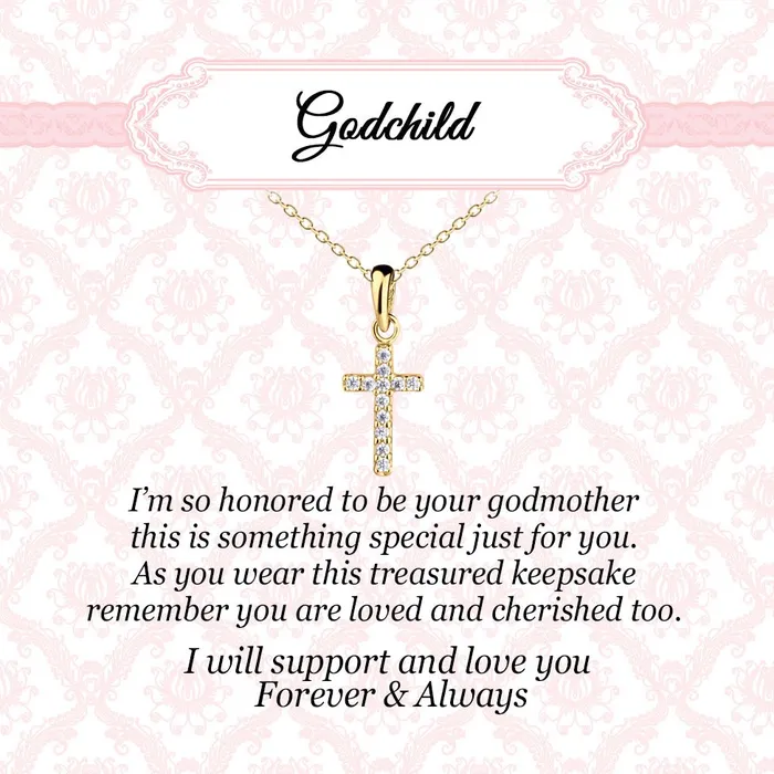 14K GoldPlated Cross CZ Necklace for Godchild Gift for Girls Cherished Moments Necklaces