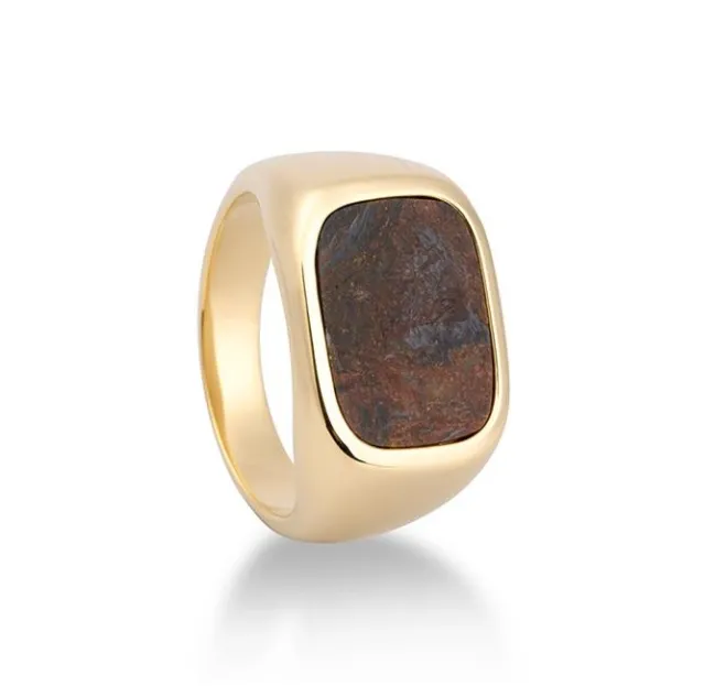 14k Yellow Gold Rectangle Brown Pietersite Signet Style Ring I8477 Breuning Rings