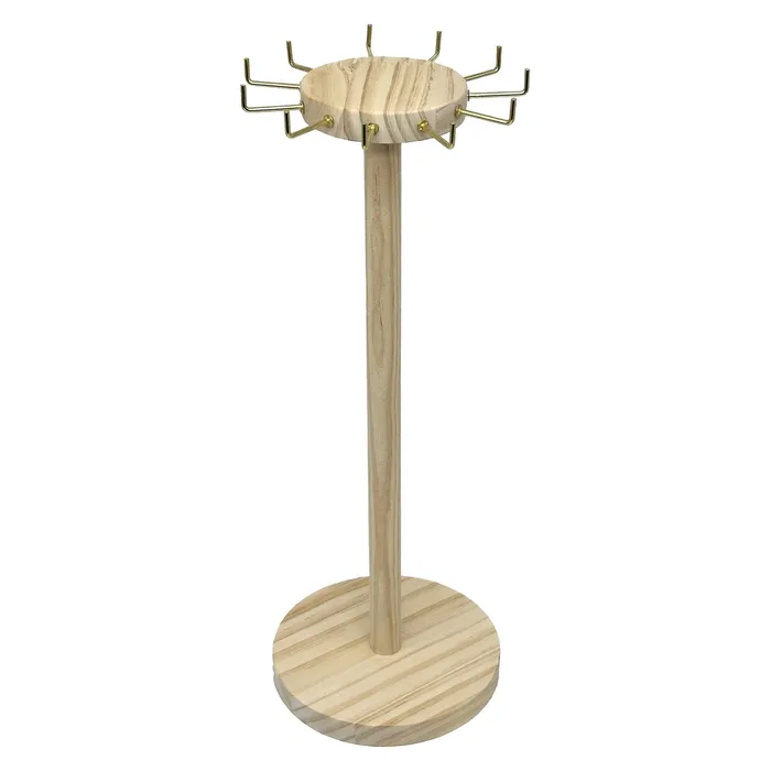 15 34 Natural Pine Wood Round Necklace Display Stand with 11 Gold Hooks JPIDisplay Necklaces