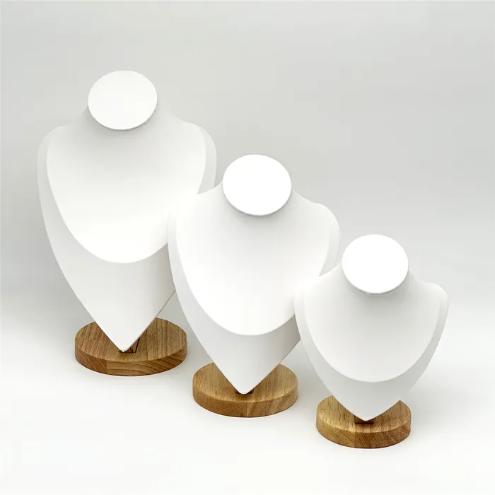 9 12 White Leatherette Wood Base Necklace Bust Display JPIDisplay Necklaces 9 12 White Leatherette Wood Base Necklace Bust Display JPIDisplay Necklaces