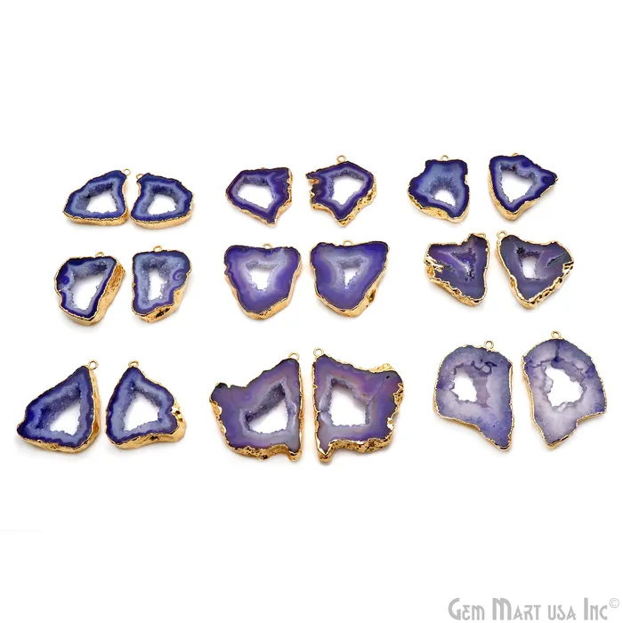 Agate Slice 31x27mm Organic Gold Electroplated Gemstone Earring Connector 1 Pair GemMartUSA Earrings