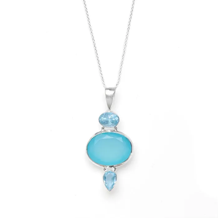 Aqua Chalcedony Blue Topaz Solid 925 Sterling Silver Chain Pendant Jewelry YoTreasure Necklaces Aqua Chalcedony Blue Topaz Solid 925 Sterling Silver Chain Pendant Jewelry YoTreasure Necklaces