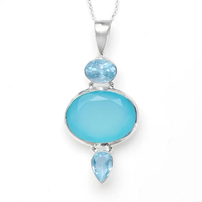 Aqua Chalcedony Blue Topaz Solid 925 Sterling Silver Chain Pendant Jewelry YoTreasure Necklaces