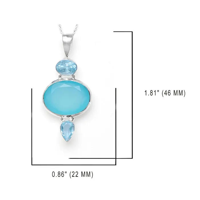 Aqua Chalcedony Blue Topaz Solid 925 Sterling Silver Chain Pendant Jewelry YoTreasure Necklaces