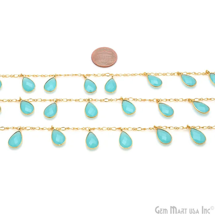 Aqua Chalcedony Pears Gold Bezel Connector Dangle Rosary Chain GemMartUSA PreStyled Sets Aqua Chalcedony Pears Gold Bezel Connector Dangle Rosary Chain GemMartUSA PreStyled Sets