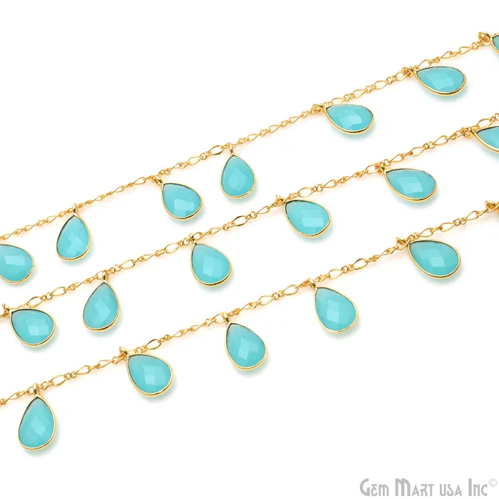 Aqua Chalcedony Pears Gold Bezel Connector Dangle Rosary Chain GemMartUSA PreStyled Sets Aqua Chalcedony Pears Gold Bezel Connector Dangle Rosary Chain GemMartUSA PreStyled Sets