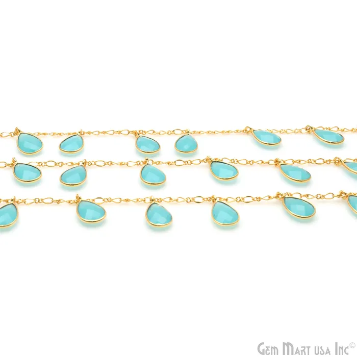 Aqua Chalcedony Pears Gold Bezel Connector Dangle Rosary Chain GemMartUSA PreStyled Sets Aqua Chalcedony Pears Gold Bezel Connector Dangle Rosary Chain GemMartUSA PreStyled Sets