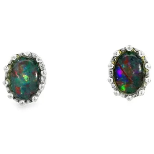 Australian Opal Cutters Earrings Australian Triplet Opal Earrings Set in 925 Sterling Silver