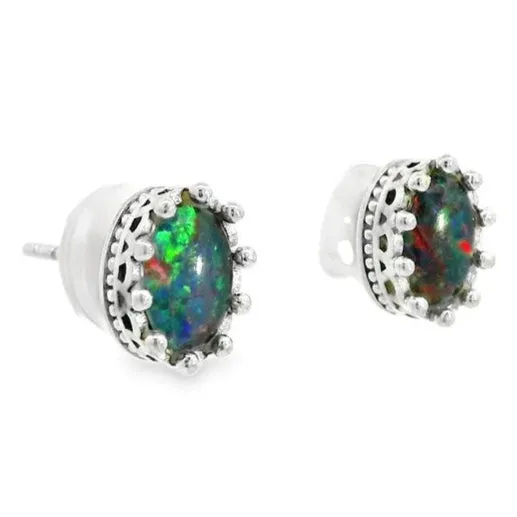 Australian Opal Cutters Earrings Australian Triplet Opal Earrings Set in 925 Sterling Silver Australian Opal Cutters Earrings Australian Triplet Opal Earrings Set in 925 Sterling Silver