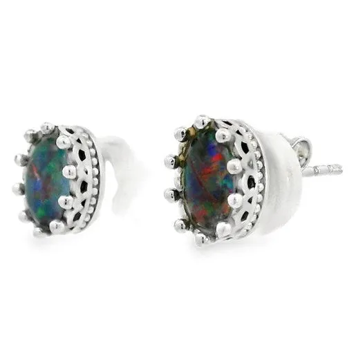 Australian Opal Cutters Earrings Australian Triplet Opal Earrings Set in 925 Sterling Silver Australian Opal Cutters Earrings Australian Triplet Opal Earrings Set in 925 Sterling Silver