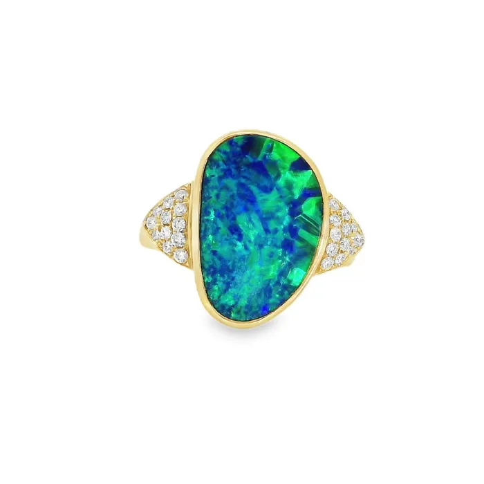Australian Opal Cutters Rings Australian Doublet Opal Ring Set in 14K Yellow Gold