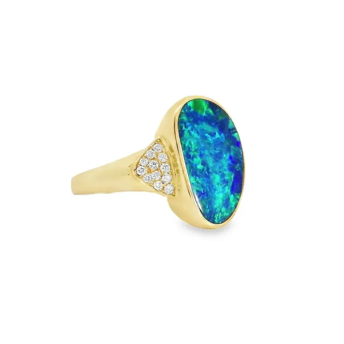 Australian Opal Cutters Rings Australian Doublet Opal Ring Set in 14K Yellow Gold