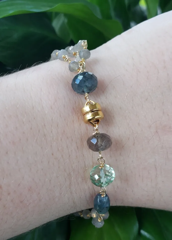 AVF Labradorite Kyanite Moss Aqua Green Amethyst Triple Strand Beaded Bracelet SI3686 SI2841 AVF Bracelets
