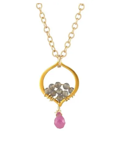 AVF Necklaces AVF Gold Arabesque Necklace with Pink Quartz Gray Moonstone SI6728 AVF Necklaces AVF Gold Arabesque Necklace with Pink Quartz Gray Moonstone SI6728
