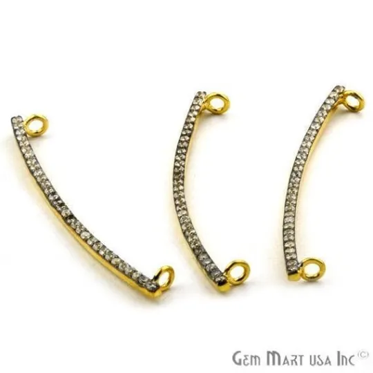 Bar Shape Cubic Zircon Pave Gold Vermeil Charm For Bracelet Pendants GemmartUSA Bracelets
