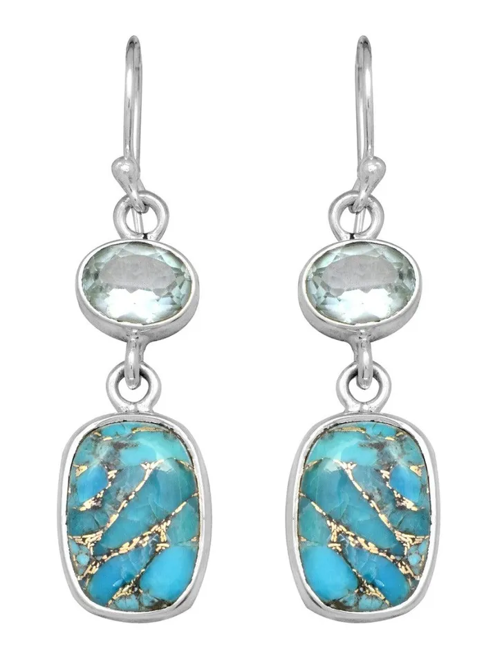 Blue Copper Turquoise 925 Solid Sterling Silver Dangle Earrings YoTreasure Earrings