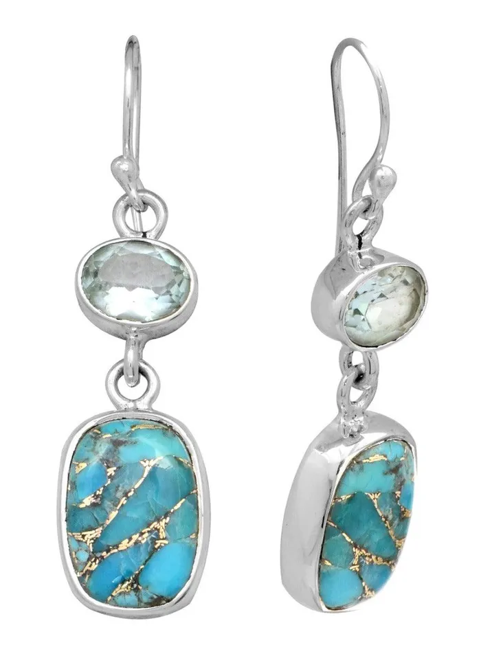 Blue Copper Turquoise 925 Solid Sterling Silver Dangle Earrings YoTreasure Earrings