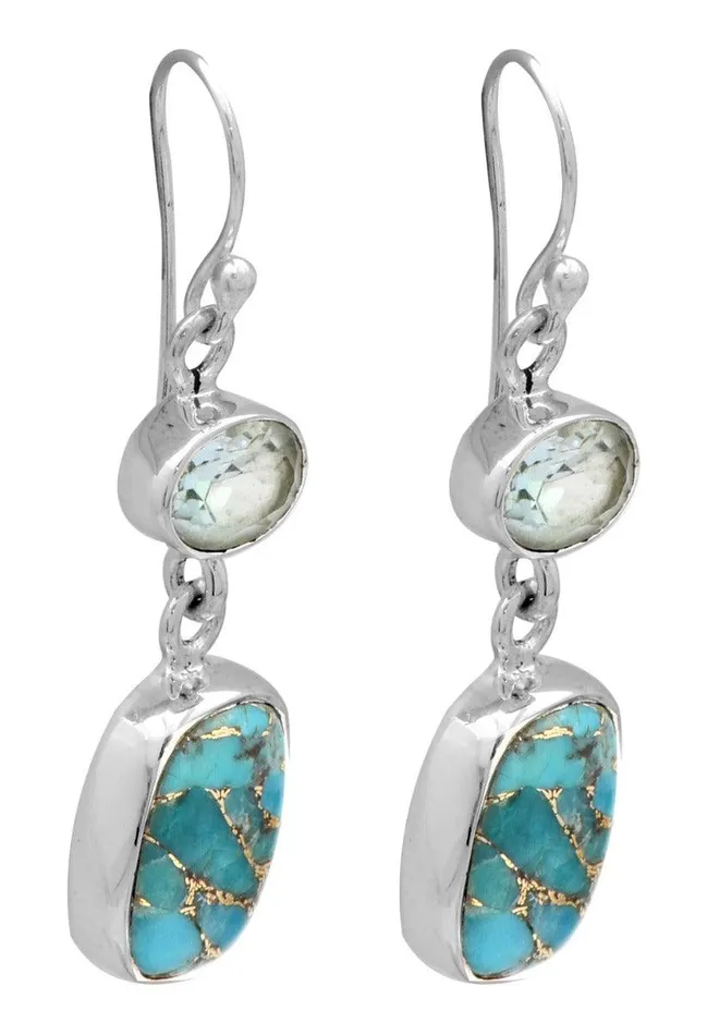 Blue Copper Turquoise 925 Solid Sterling Silver Dangle Earrings YoTreasure Earrings