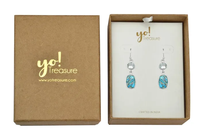 Blue Copper Turquoise 925 Solid Sterling Silver Dangle Earrings YoTreasure Earrings