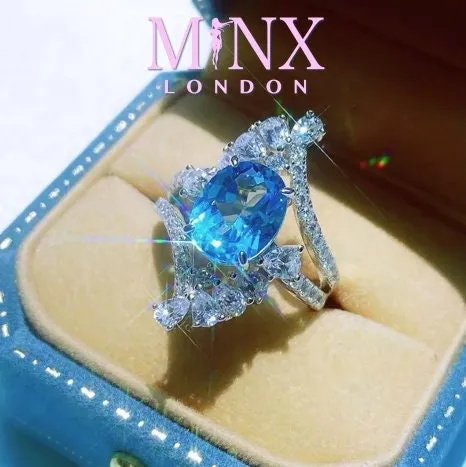 Blue Diamond Engagement Ring Oval Wedding Ring Womens Blue Diamond Ring Womens Statement Ring Womens Round Diamond Ring Minx London Rings