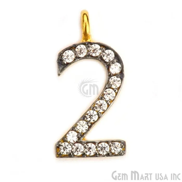 Bracelets 2 Numbering CZ Pave Gold Vermeil Charm for Bracelet Pendants GemmartUSA