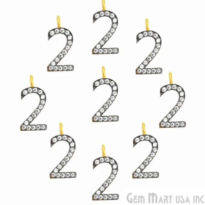 Bracelets 2 Numbering CZ Pave Gold Vermeil Charm for Bracelet Pendants GemmartUSA Bracelets 2 Numbering CZ Pave Gold Vermeil Charm for Bracelet Pendants GemmartUSA