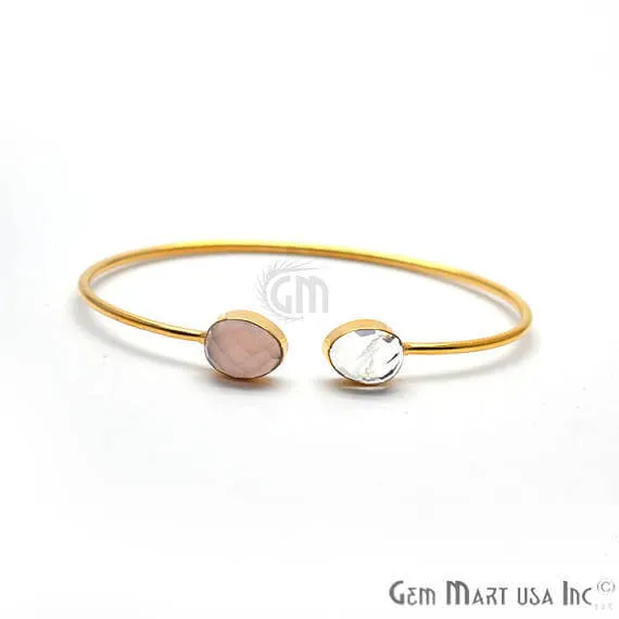 Bracelets GemMartUSA Crystal Rose chalcedony Handmade AdjustaBle Gold Plated Stacking Bangle Bracelet