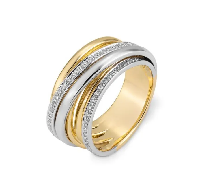 Breuning 14k Yellow White Gold Diamond Crossover Wide Ring I8734 Rings