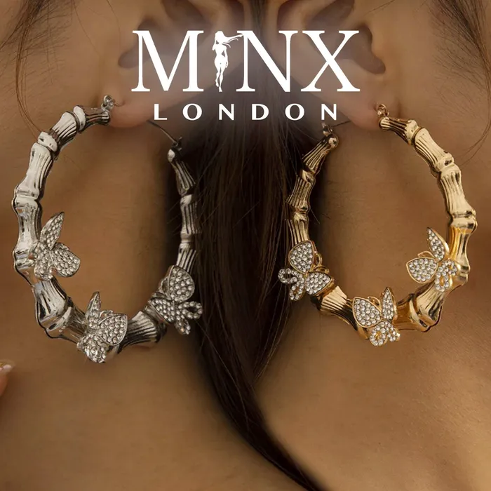 Butterfly Earrings Hoop Earrings Womens Big Diamond Earrings Silver Hoop Earrings with Diamonds Big Gold Hoop Earrings Minx London Earrings