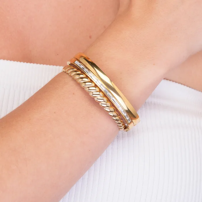 Camile Stone Bracelets Linear Baguette Hinged Bangle Bracelet