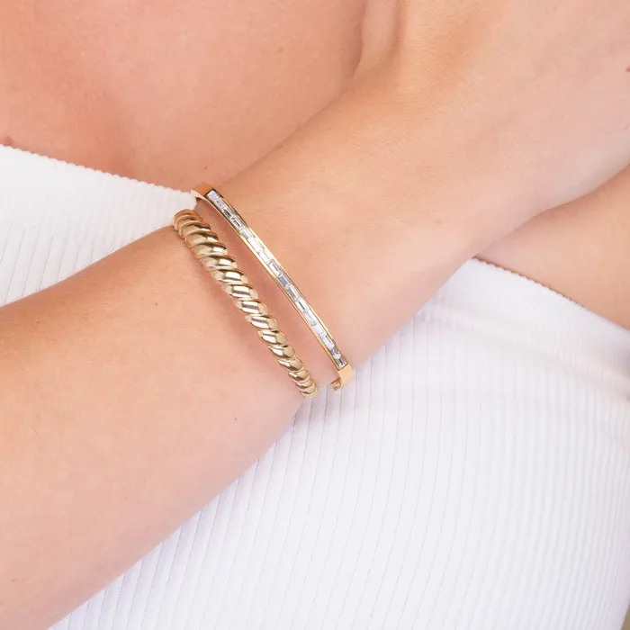 Camile Stone Bracelets Linear Baguette Hinged Bangle Bracelet