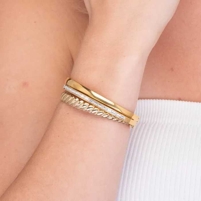 Camile Stone Bracelets Linear Baguette Hinged Bangle Bracelet