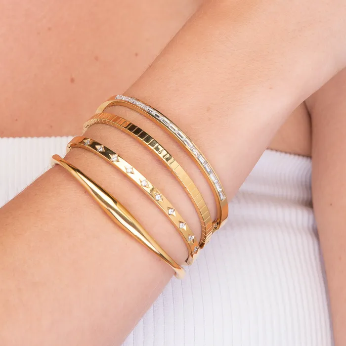 Camile Stone Bracelets Linear Baguette Hinged Bangle Bracelet