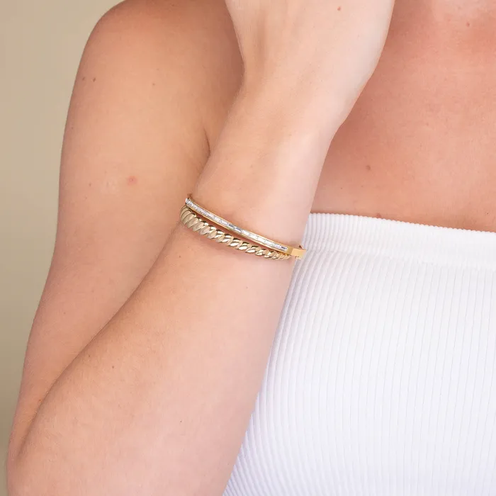 Camile Stone Bracelets Linear Baguette Hinged Bangle Bracelet