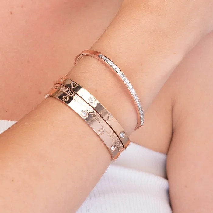 Camile Stone Bracelets Linear Baguette Hinged Bangle Bracelet