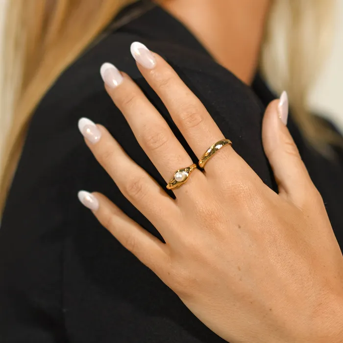 Camile Stone Rings Molten Signet Pearl Open Ring Camile Stone Rings Molten Signet Pearl Open Ring
