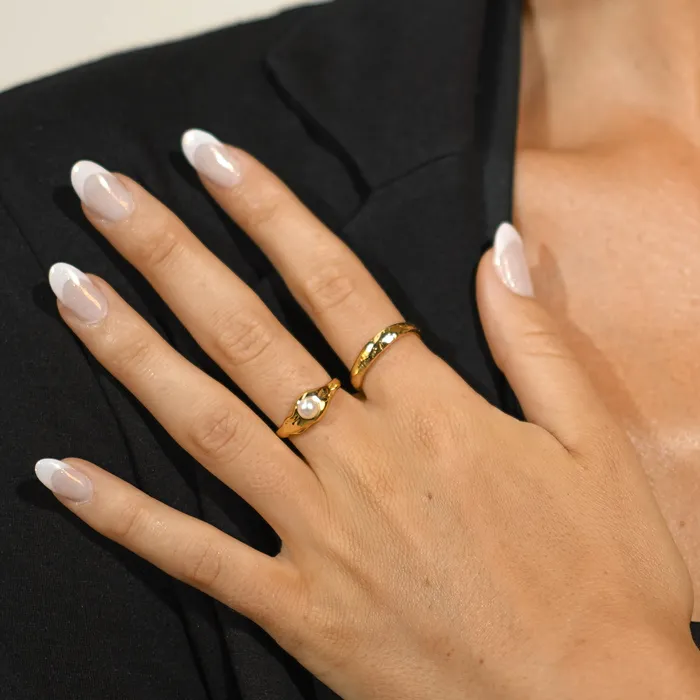 Camile Stone Rings Molten Signet Pearl Open Ring Camile Stone Rings Molten Signet Pearl Open Ring