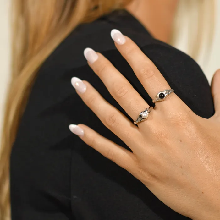 Camile Stone Rings Molten Signet Pearl Open Ring Camile Stone Rings Molten Signet Pearl Open Ring