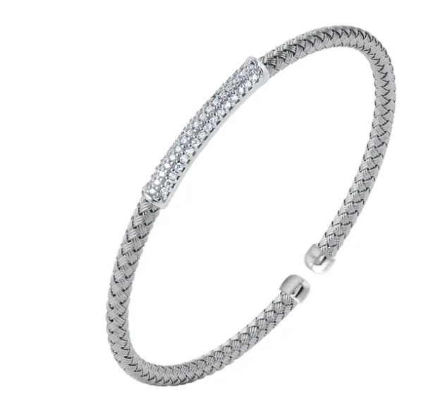 Charles Garnier Bracelets Sterling Silver 4mm Mesh Cuff with CZ Bar Bracelet SI5280