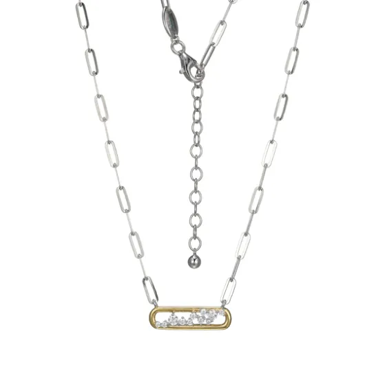 Charles Garnier Necklaces Sterling Silver Scattered CZ Gold Paperclip Necklace SI5269 Charles Garnier Necklaces Sterling Silver Scattered CZ Gold Paperclip Necklace SI5269