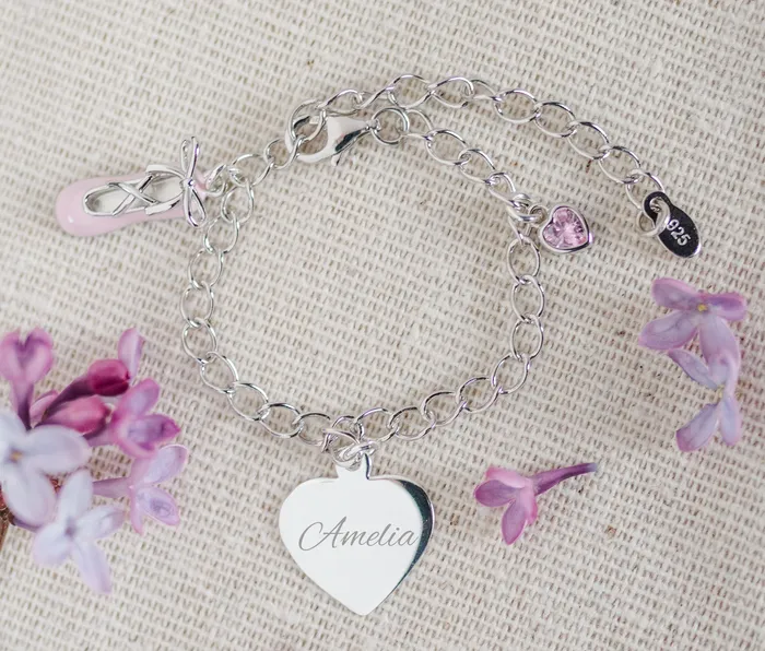 Cherished Moments Bracelets Personalized Sterling Silver Dance Charm Bracelet with FREE Engraved Charm