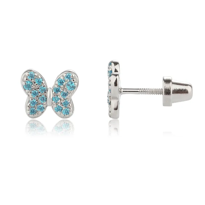 Cherished Moments Earrings Sterling Silver Kids Aqua Butterfly Earrings with CZs